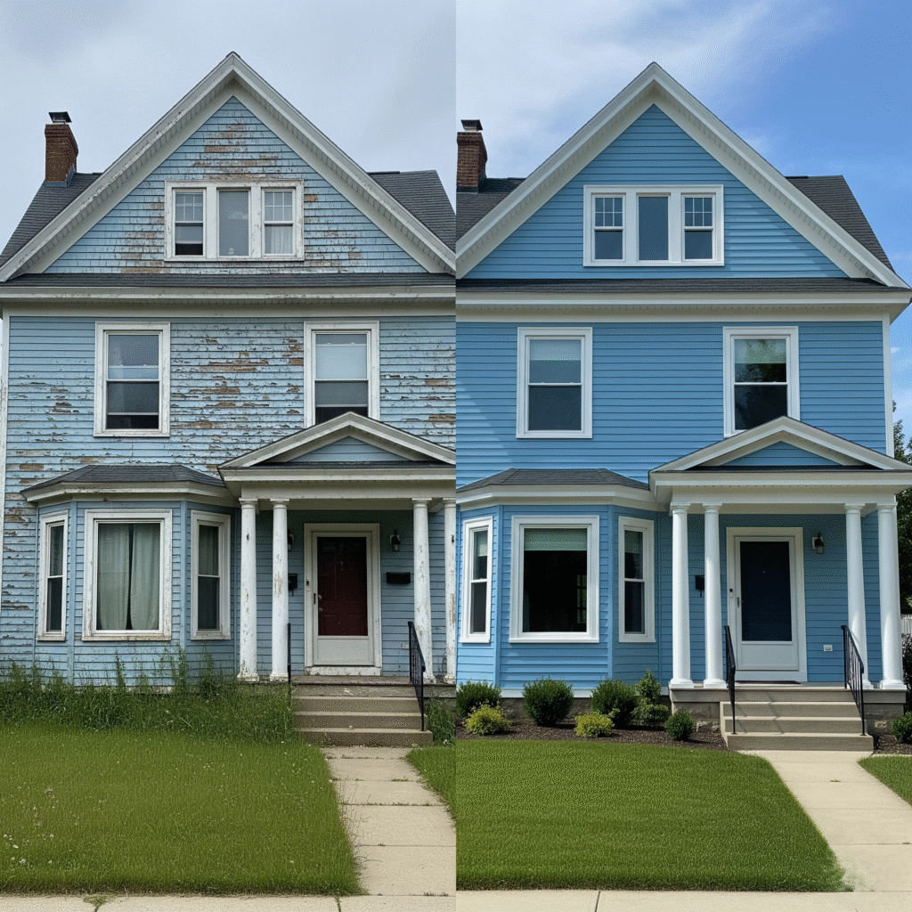 comparison of a home exterior repaint.