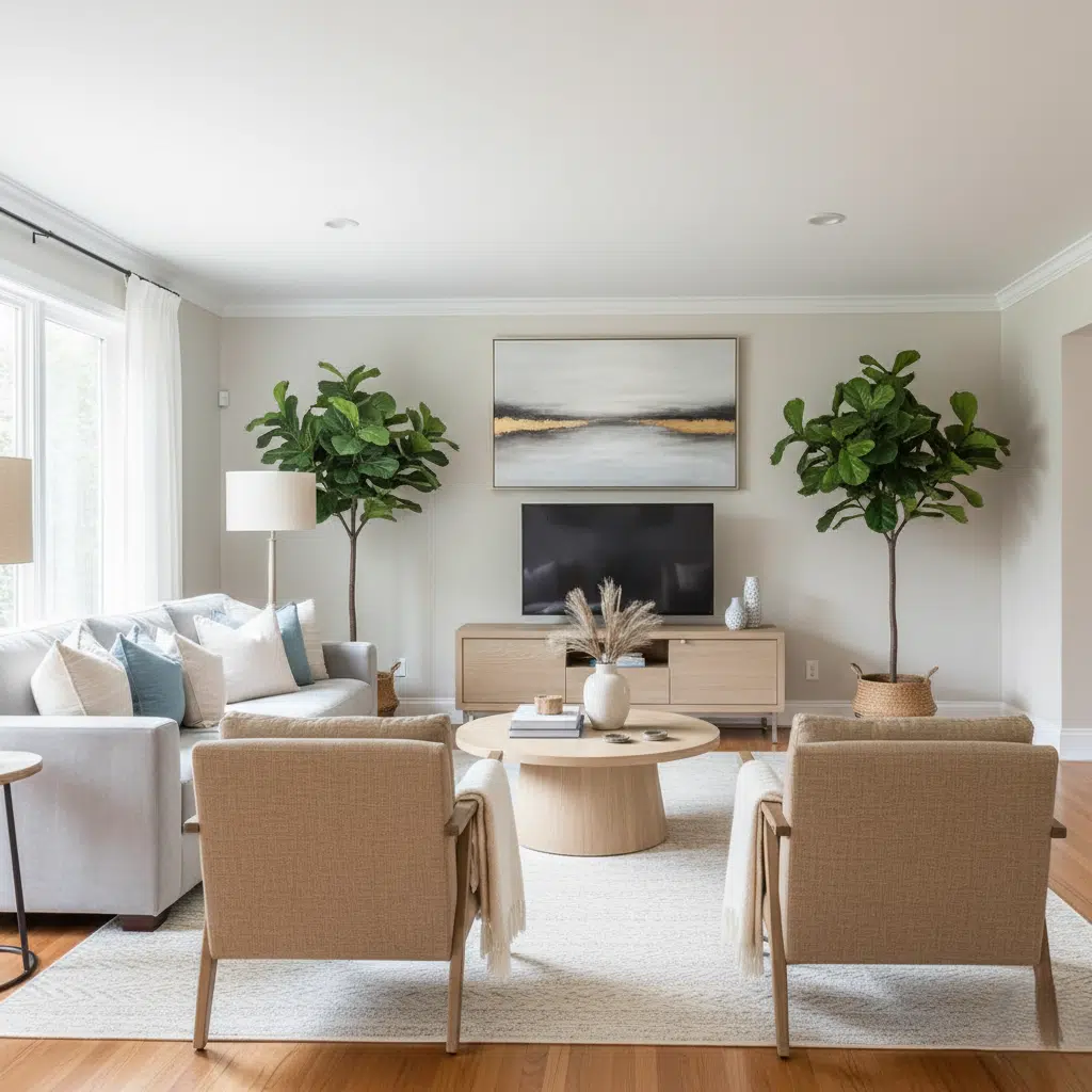 living room with neutral walls and stylish staging.
