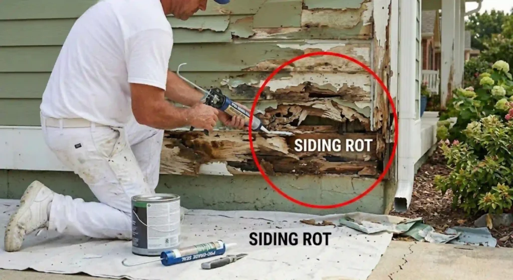 damaged siding or exposed wood