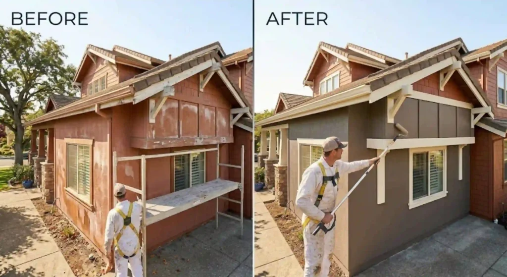 house exterior before and after painting