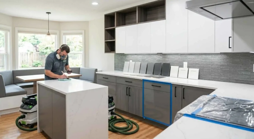 modern white and gray cabinet finishes