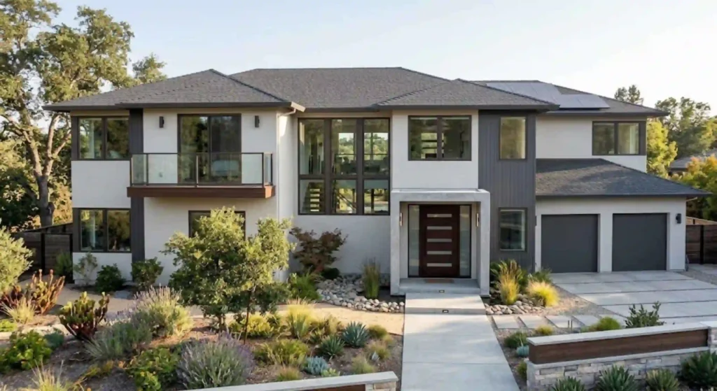 Freshly painted modern home exterior in Folsom California