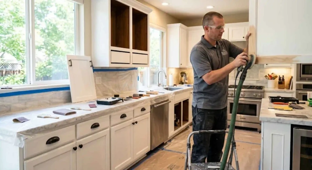 Professional cabinet restoration project in Roseville kitchen