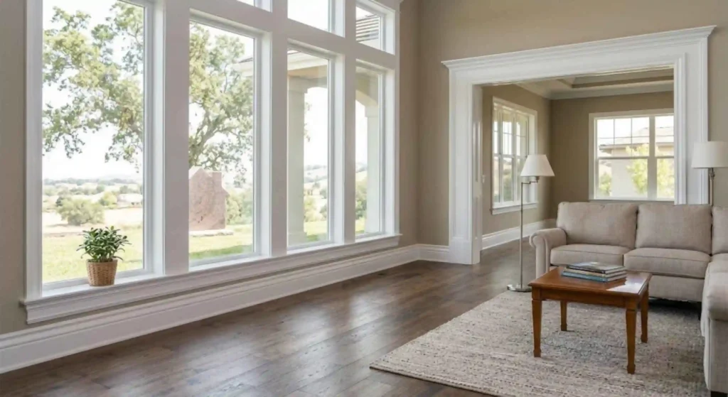 Finished interior painting with painted trim and baseboards