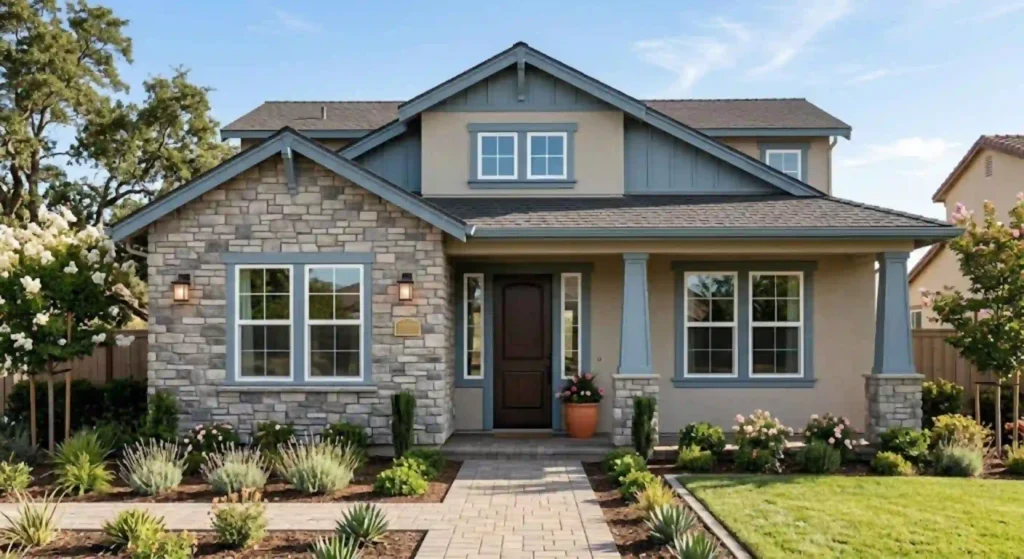 Freshly painted Rocklin home with coordinated exterior color scheme